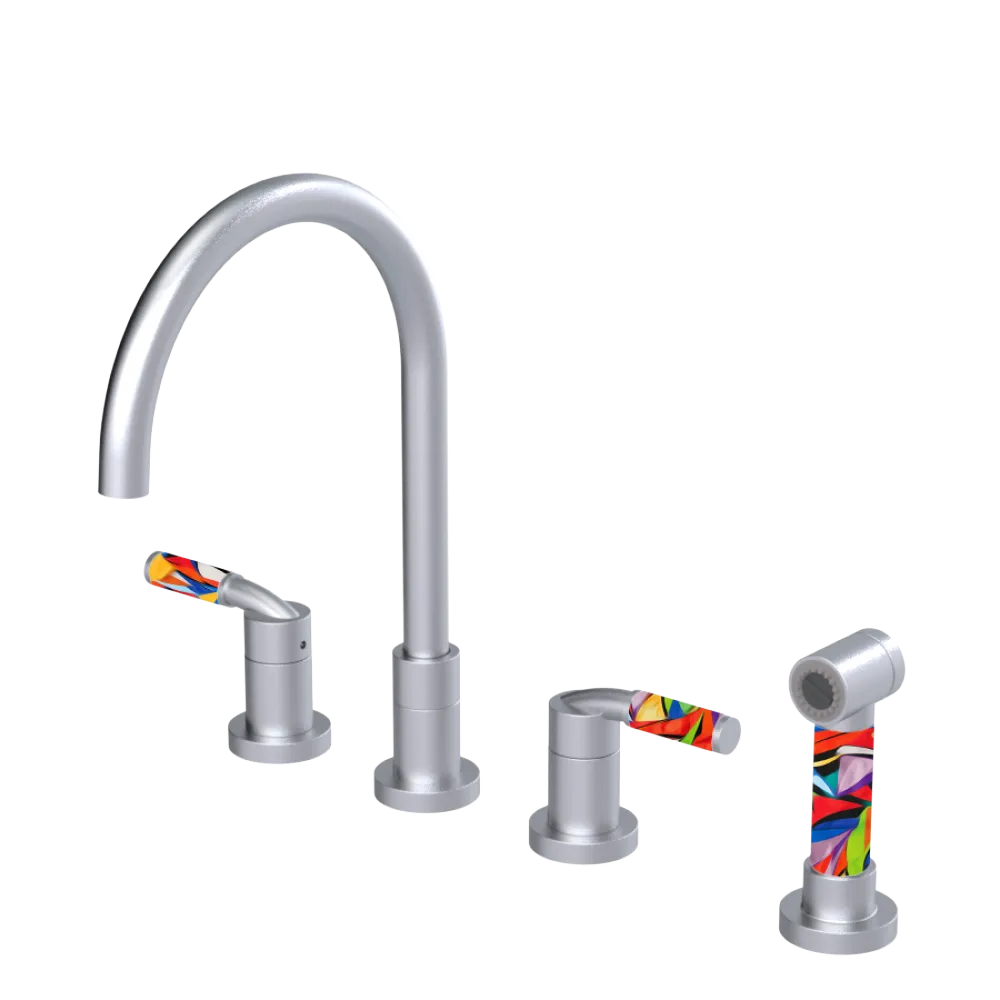 Rubinet Widespread Kitchen Set with Hand Spray Satin Chrome