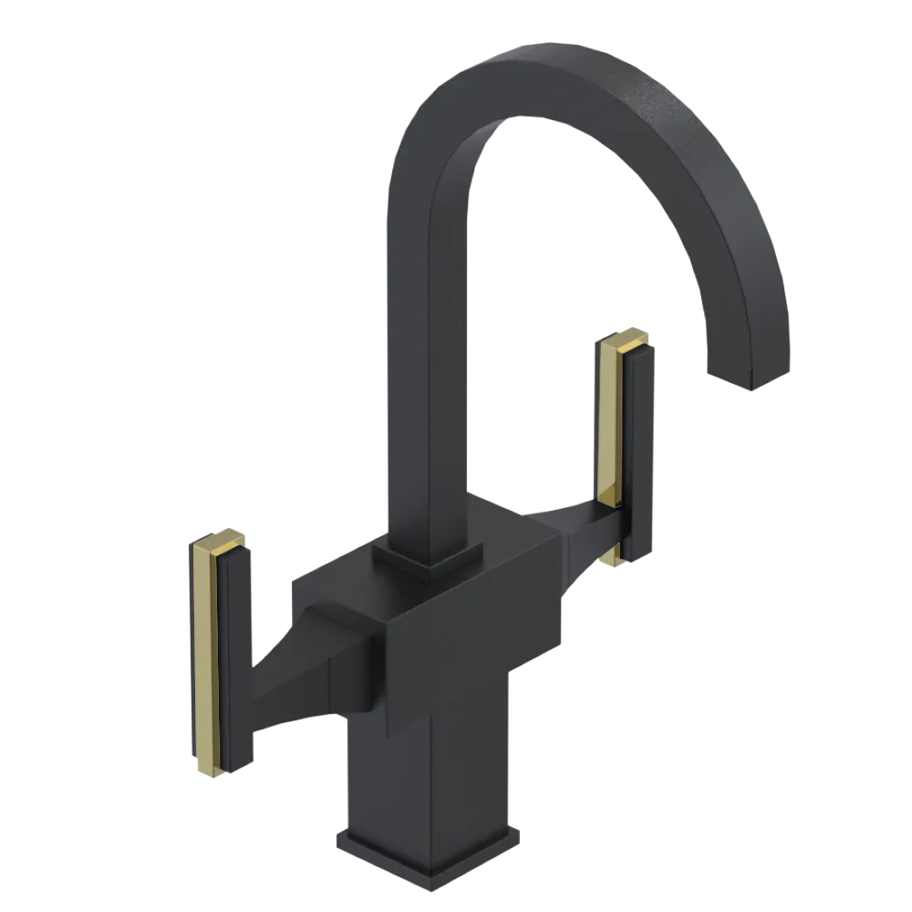 Rubinet Single Hole Dual Handle Lav. Set. (less drain) Matt Black