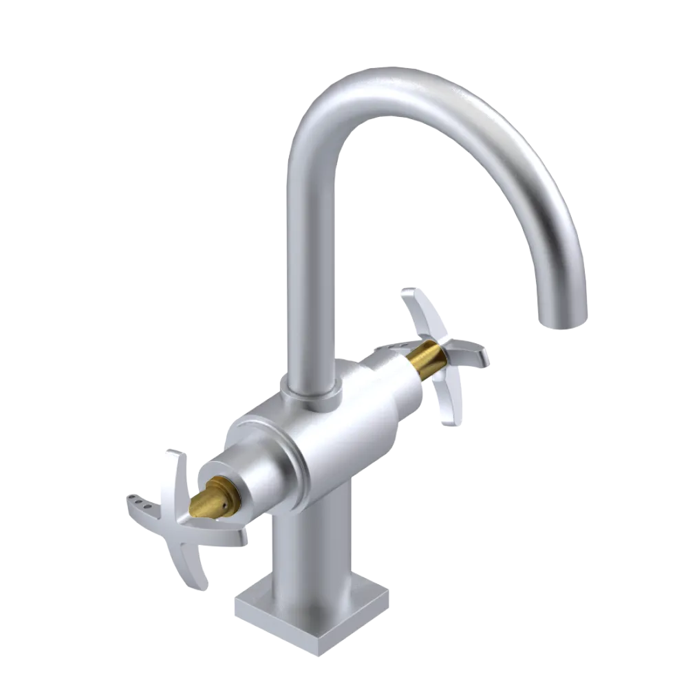Rubinet Single Hole Dual Handle Lav. Set. (less drain) Satin Chrome