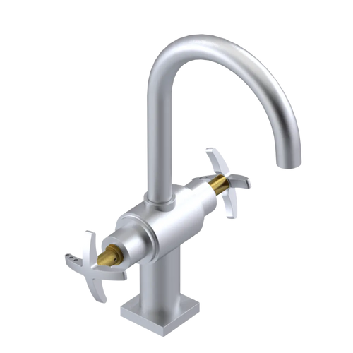 Rubinet Single Hole Dual Handle Lav. Set. (less drain) Satin Chrome