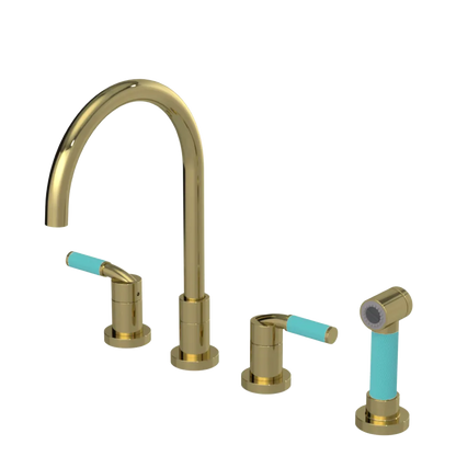 Rubinet Widespread Kitchen Set with Hand Spray Natural Brass