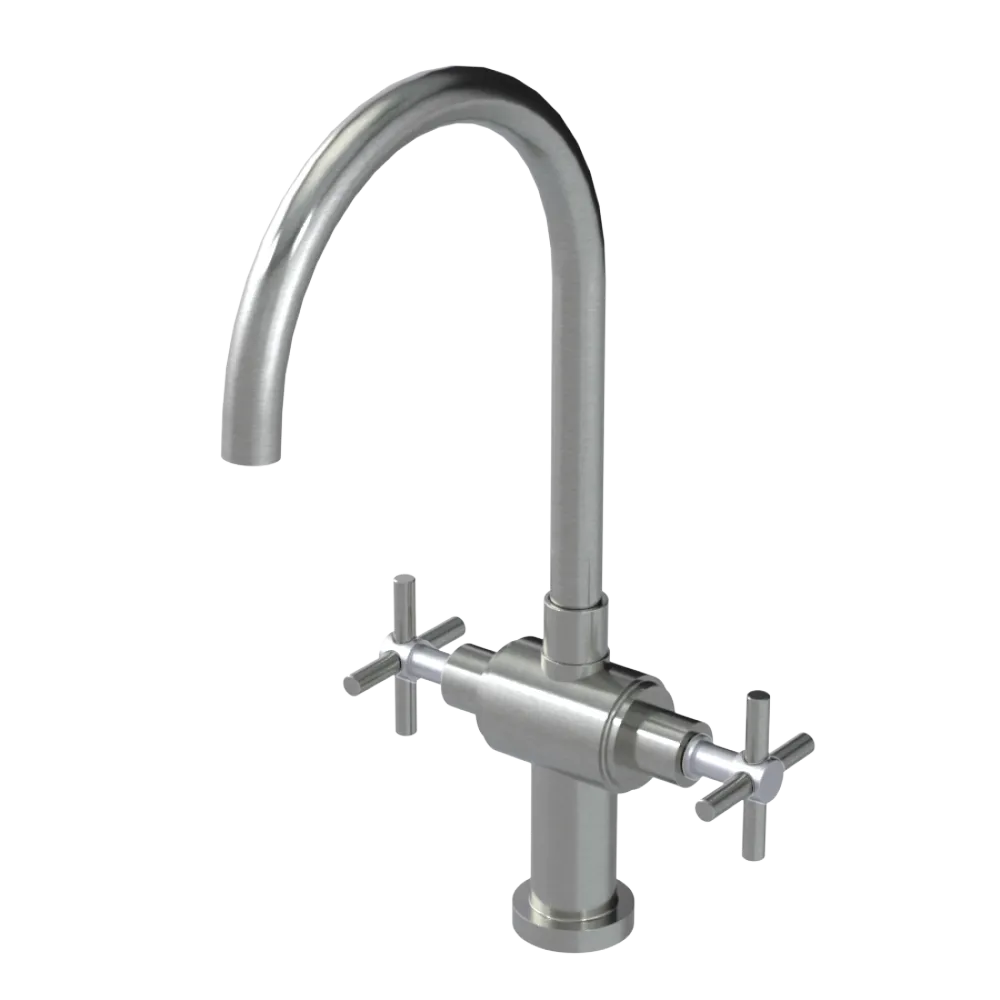 Rubinet Two Handle Single Hole Kitchen Set with LaSalle Spout Satin Nickel