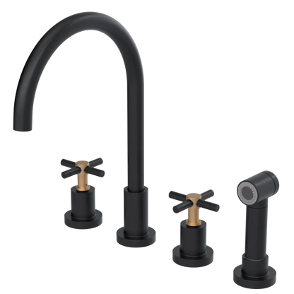 Rubinet Widespread Kitchen Set with LaSalle Spout with Hand Spray Matt Black
