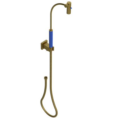 Rubinet Hand Held Shower Bidet with Extended Reach & Dual Function Spray Including Wall Bracket with Supply & Hose (Square) Antique Brass Matt