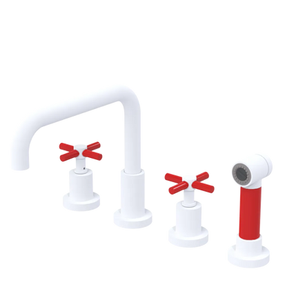 Rubinet Widespread Kitchen Set with Hand Spray Matt White