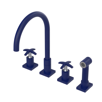 Rubinet Widespread Kitchen Set with Hand Spray Midnight Blue