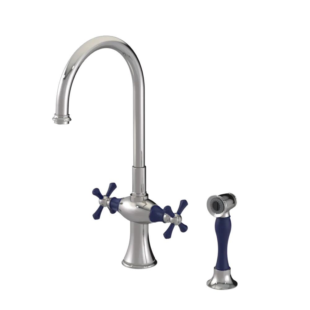 Rubinet Two Handle Single Hole Kitchen Set with Hand Spray Polished Nickel