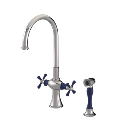 Rubinet Two Handle Single Hole Kitchen Set with Hand Spray Polished Nickel