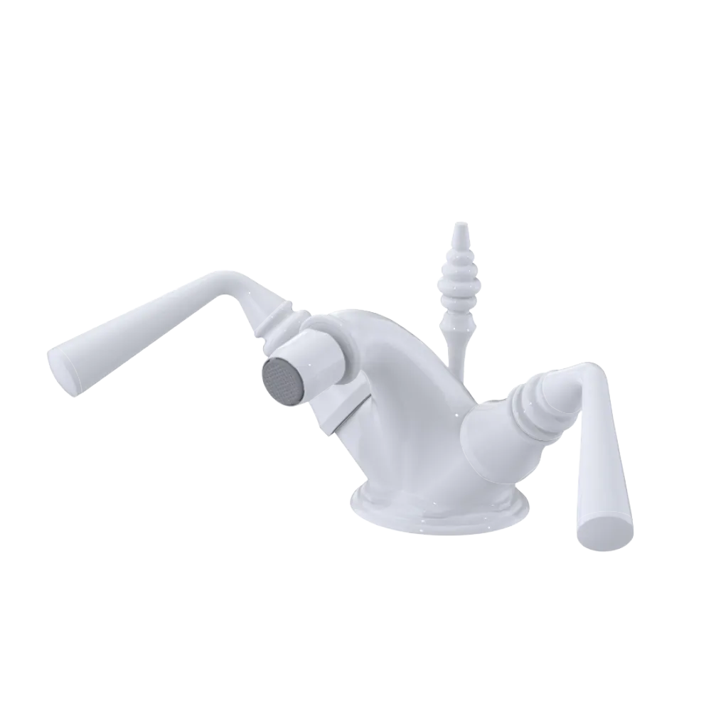 Rubinet Single Hole Dual Handle Bidet Fitting (Less Drain) White