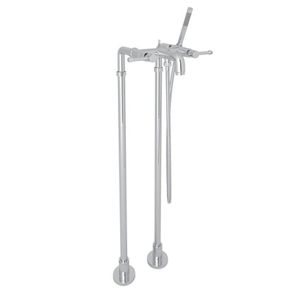 ROHL Campo Exposed Floor Mount Tub Filler With Handshower & Floor Pillar Legs Or Supply Unions