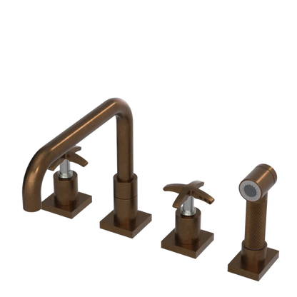 Rubinet Widespread Kitchen Set with Genesis Spout with Hand Spray Tuscan Brass