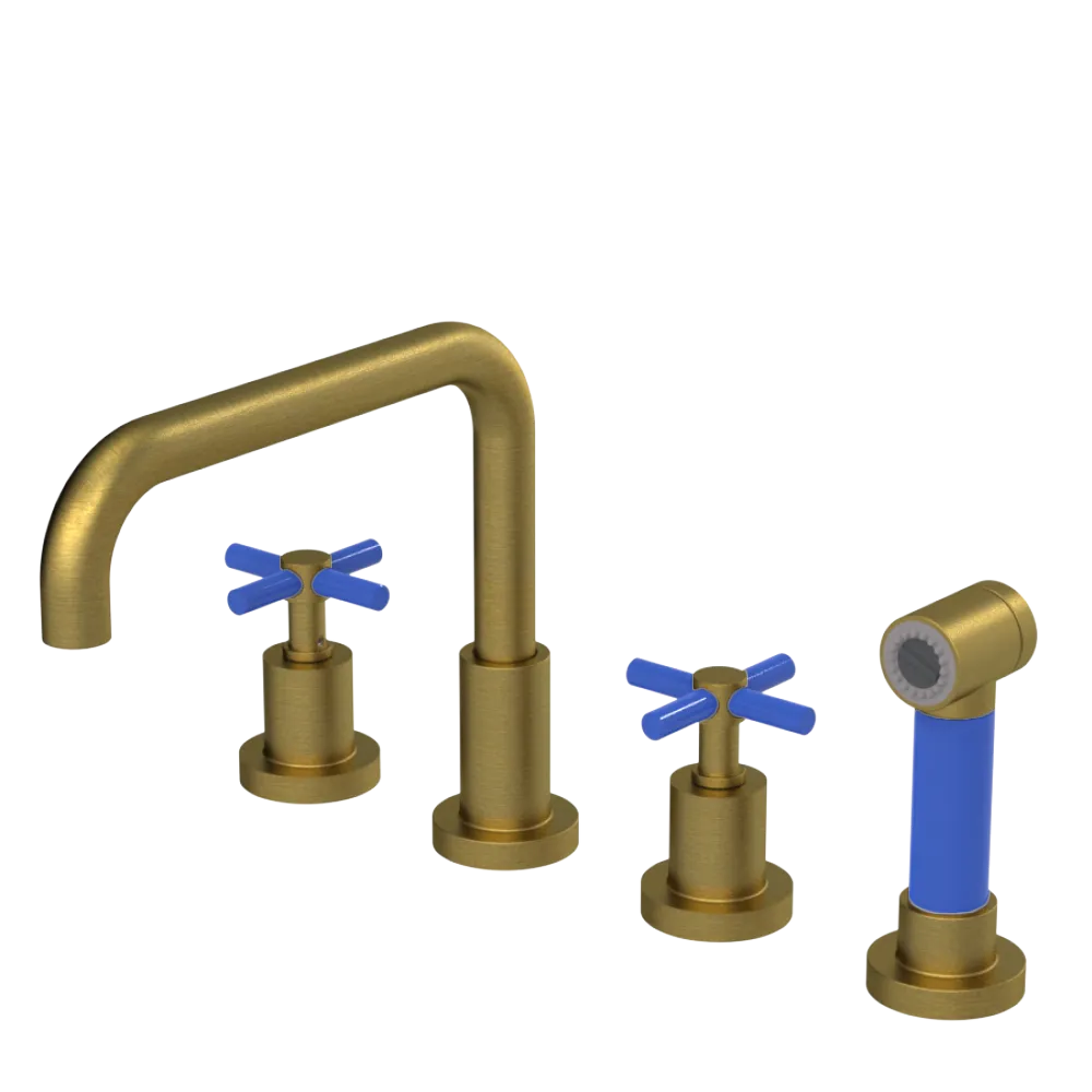 Rubinet Widespread Kitchen Set with Hand Spray Antique Brass Matt
