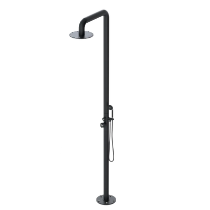 Rubinet Pressure Balance Outdoor Shower with Hand Held Shower & 10" Shower Head - 304 Stainless Steel Matt Black