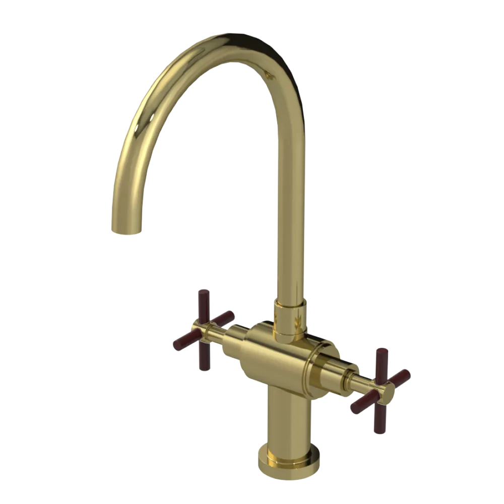 Rubinet Two Handle Single Hole Kitchen Set with LaSalle Spout Natural Brass