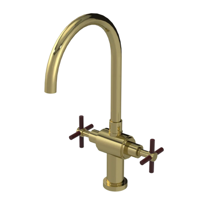 Rubinet Two Handle Single Hole Kitchen Set with LaSalle Spout Natural Brass
