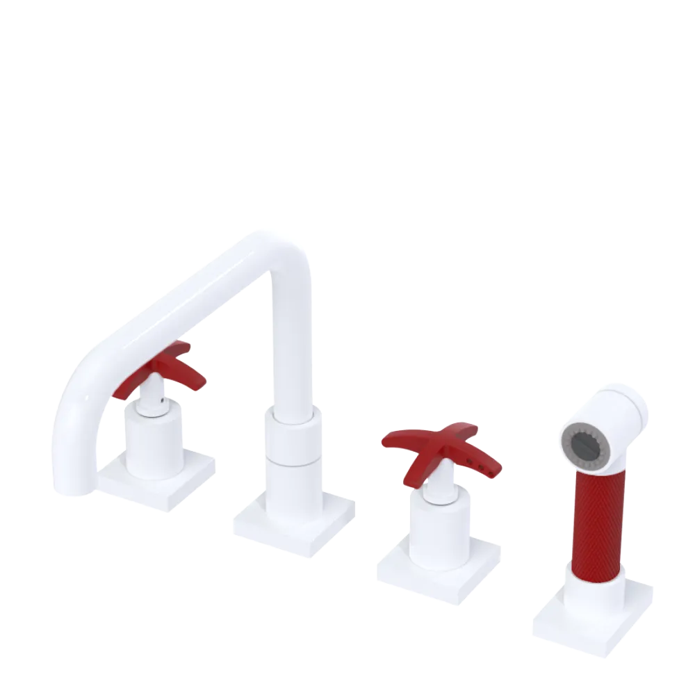 Rubinet Widespread Kitchen Set with Genesis Spout with Hand Spray White