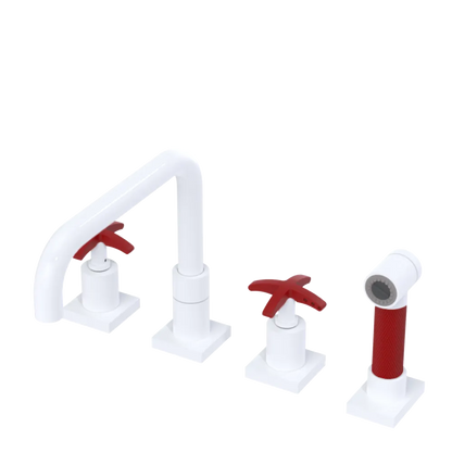Rubinet Widespread Kitchen Set with Genesis Spout with Hand Spray White