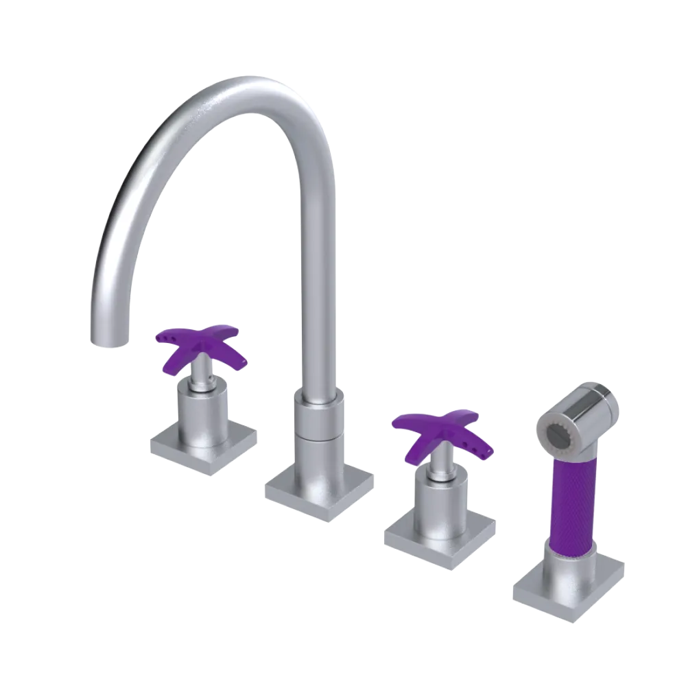 Rubinet Widespread Kitchen Set with Hand Spray Satin Chrome