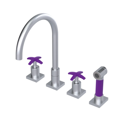 Rubinet Widespread Kitchen Set with Hand Spray Satin Chrome