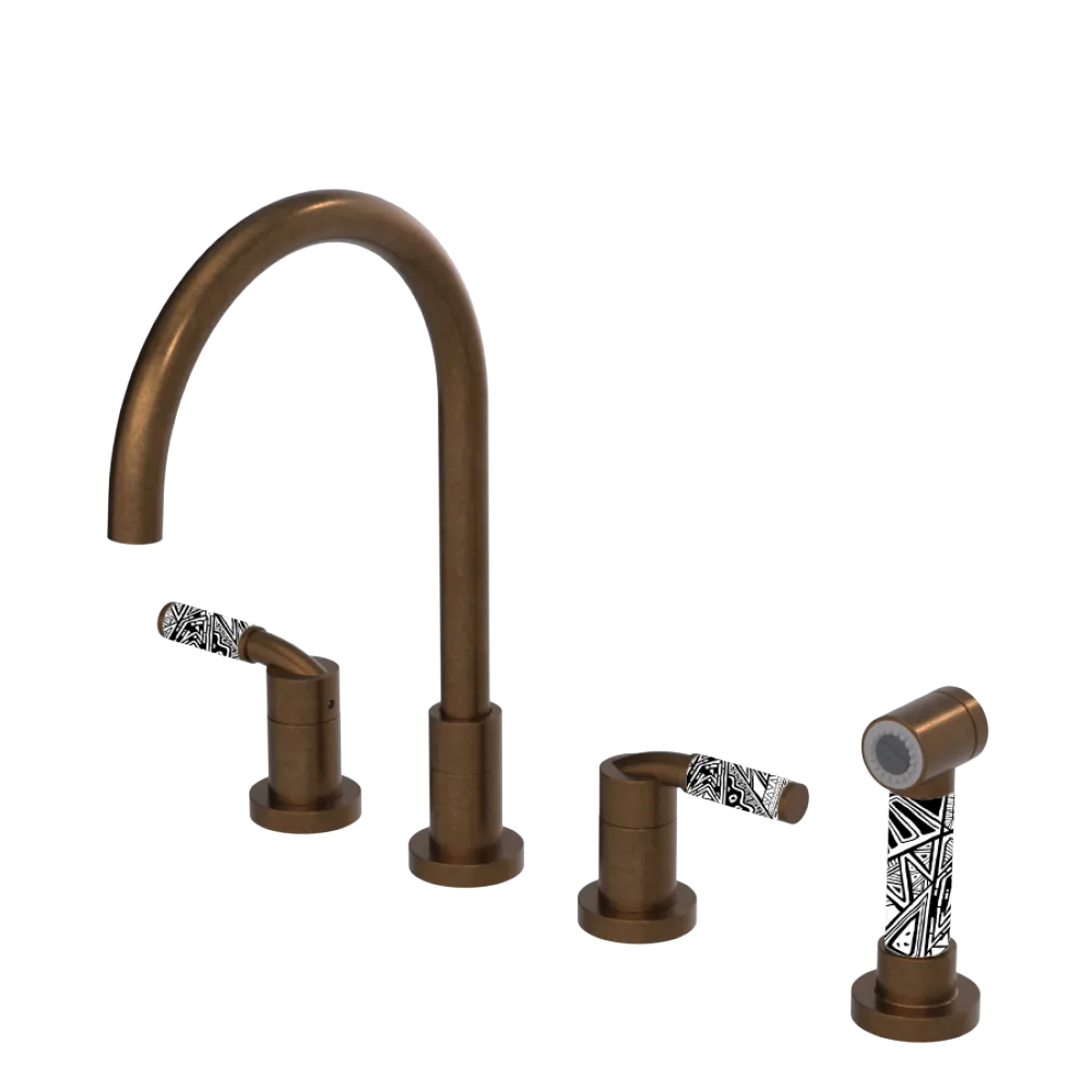 Rubinet Widespread Kitchen Set with Hand Spray Tuscan Brass