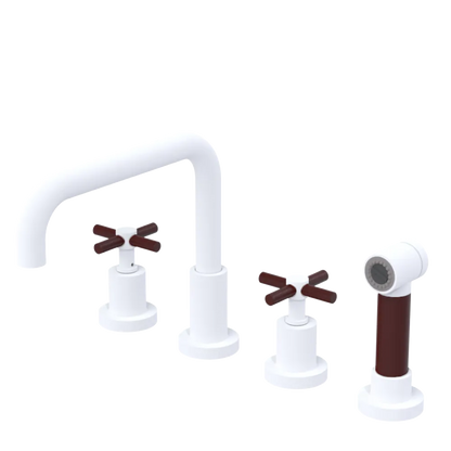 Rubinet Widespread Kitchen Set with Hand Spray Matt White