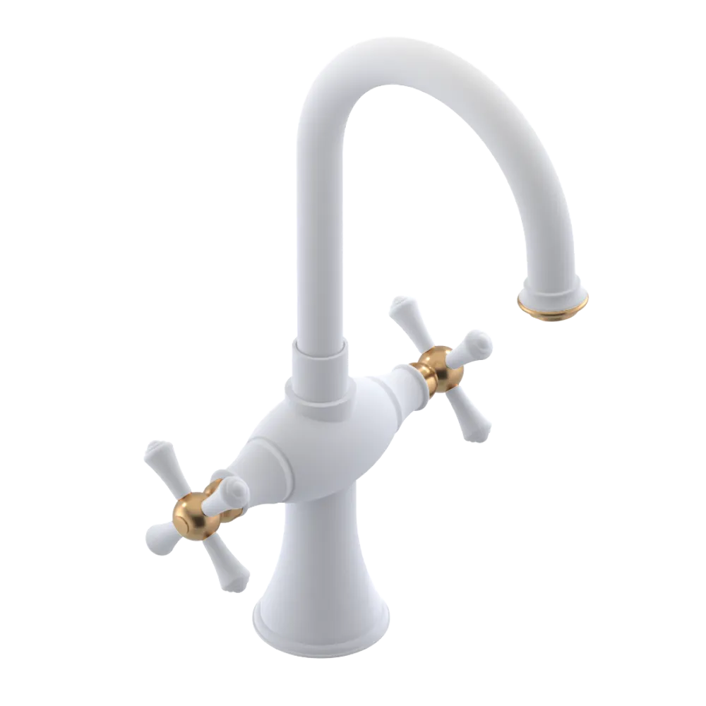 Rubinet Single Hole Dual Handle Lav. Set. (less drain) Matt White