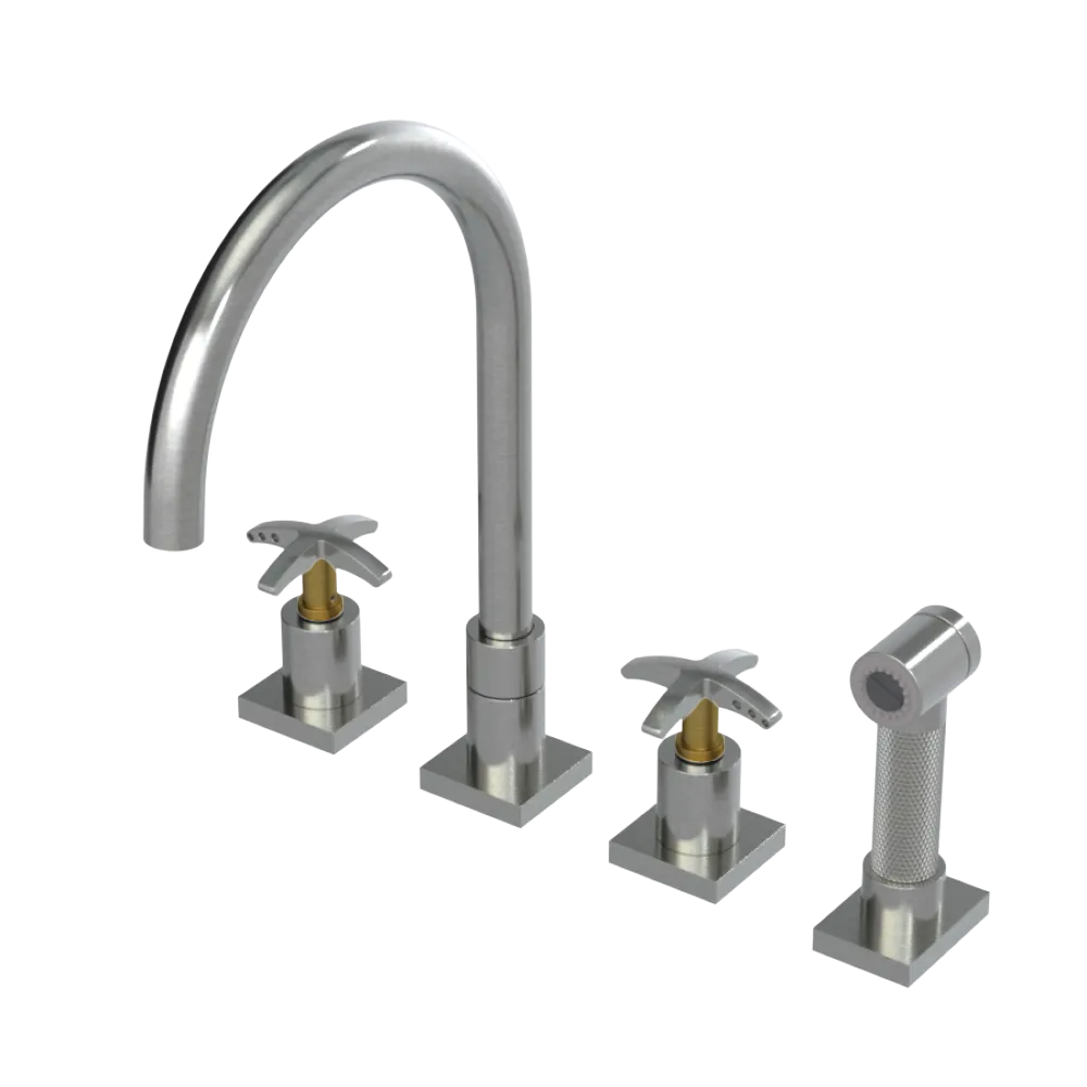 Rubinet Widespread Kitchen Set with Hand Spray Satin Nickel