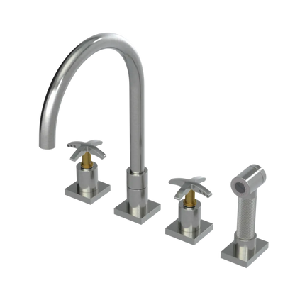 Rubinet Widespread Kitchen Set with Hand Spray Satin Nickel
