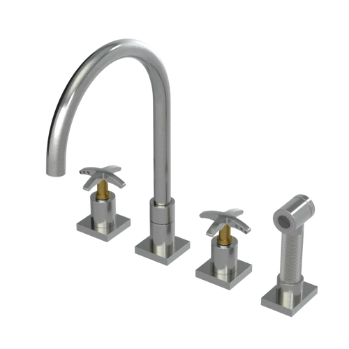 Rubinet Widespread Kitchen Set with Hand Spray Satin Nickel