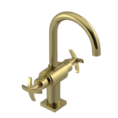 Rubinet Single Hole Dual Handle Lav. Set. (less drain) Natural Brass