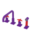 Rubinet Widespread Kitchen Set with Genesis Spout with Hand Spray Purple Haze