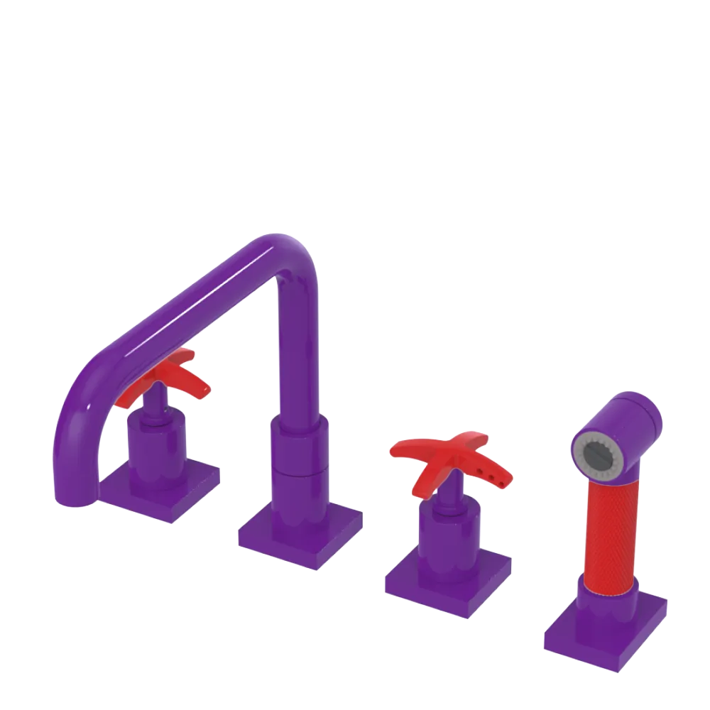 Rubinet Widespread Kitchen Set with Genesis Spout with Hand Spray Purple Haze