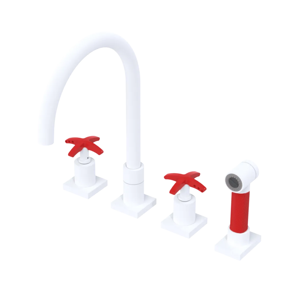 Rubinet Widespread Kitchen Set with Hand Spray Matt White
