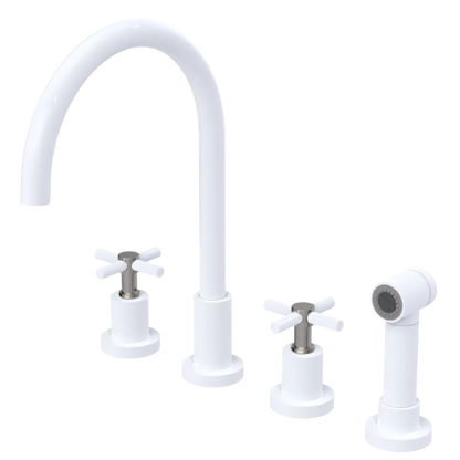 Rubinet Widespread Kitchen Set with LaSalle Spout with Hand Spray White