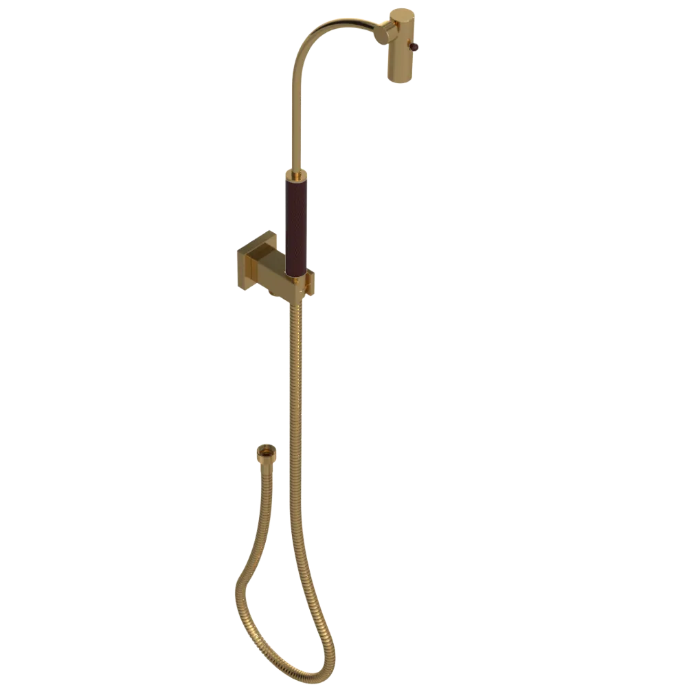 Rubinet Hand Held Shower Bidet with Extended Reach & Dual Function Spray Including Wall Bracket with Supply & Hose (Square) Gold
