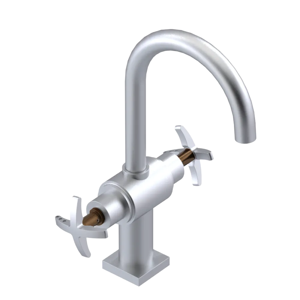 Rubinet Single Hole Dual Handle Lav. Set. (less drain) Satin Chrome