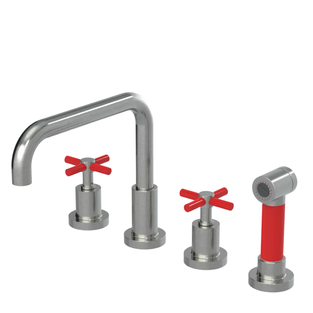 Rubinet Widespread Kitchen Set with Hand Spray Satin Nickel
