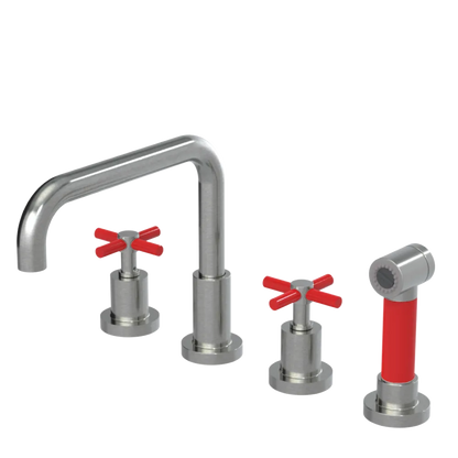 Rubinet Widespread Kitchen Set with Hand Spray Satin Nickel