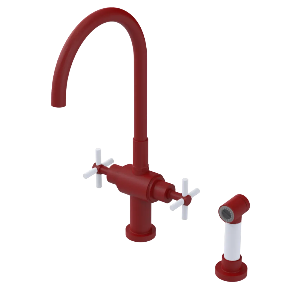 Rubinet Two Handle Single Hole Kitchen Set with LaSalle Spout with Hand Spray Maroon