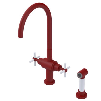 Rubinet Two Handle Single Hole Kitchen Set with LaSalle Spout with Hand Spray Maroon