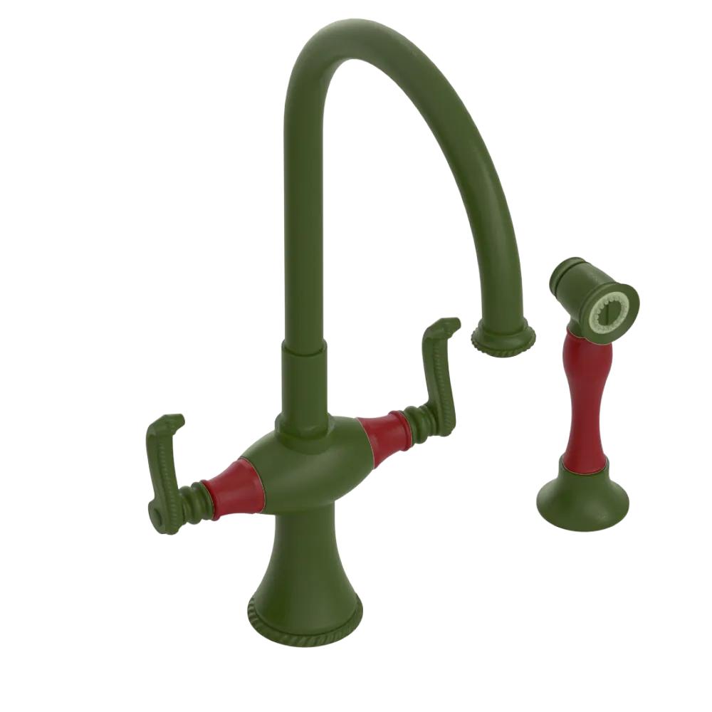 Rubinet Two Handle Single Hole Kitchen Set with Hand Spray Green Envy
