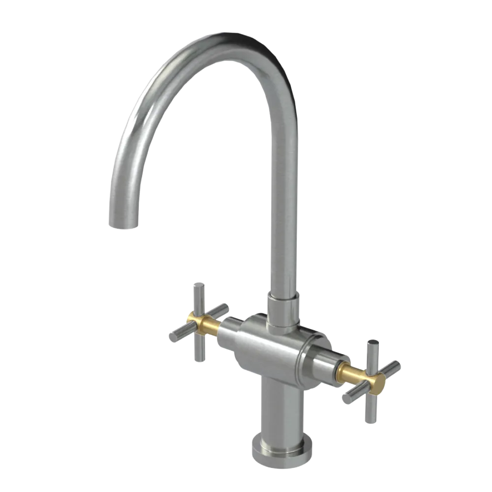 Rubinet Two Handle Single Hole Kitchen Set with LaSalle Spout Satin Nickel