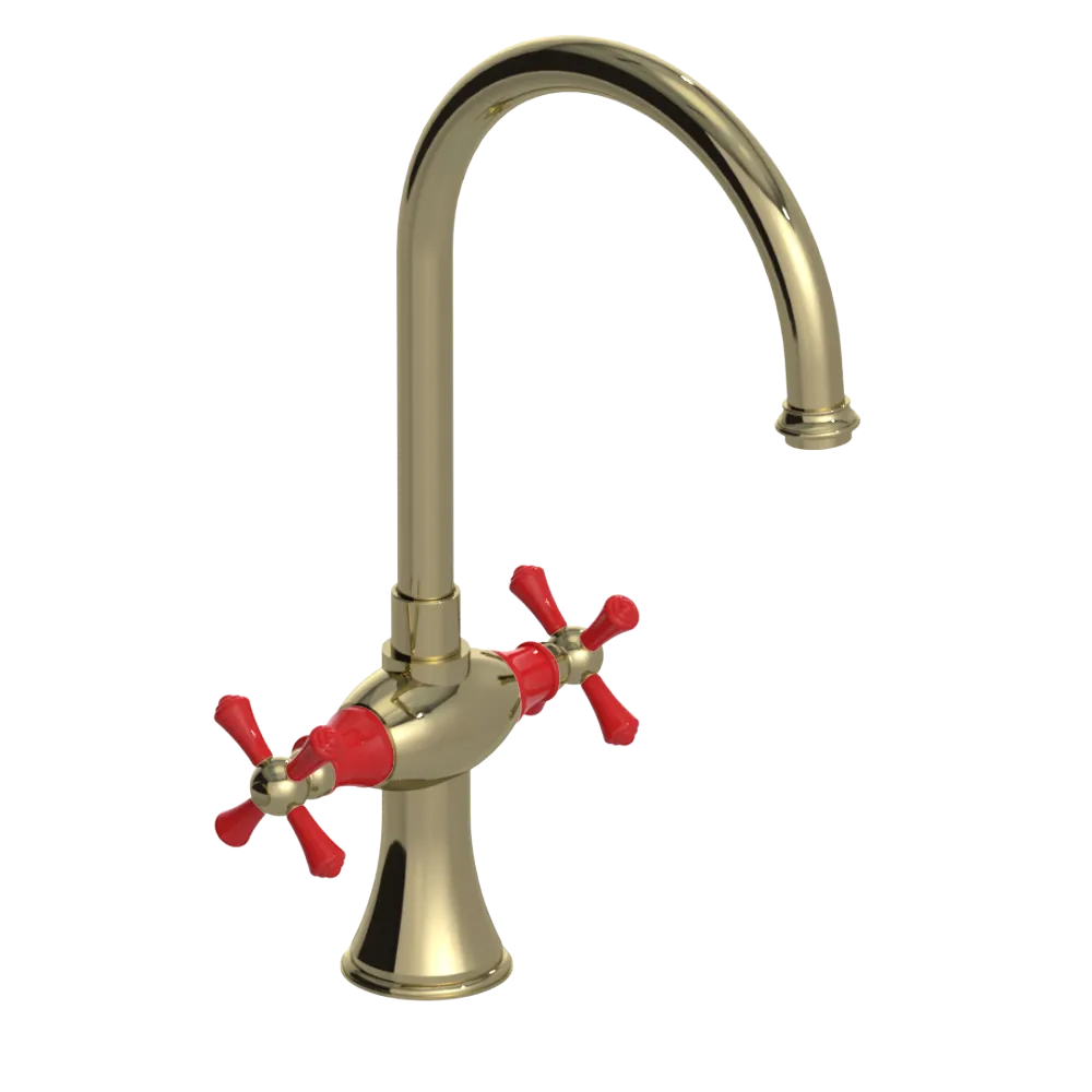Rubinet Two Handle Single Hole Kitchen Set Natural Brass
