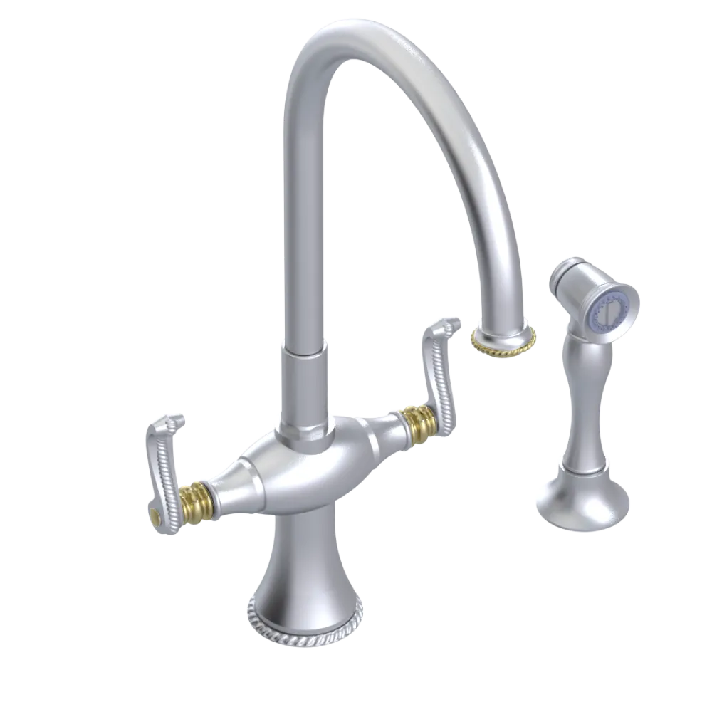 Rubinet Two Handle Single Hole Kitchen Set with Hand Spray Satin Chrome