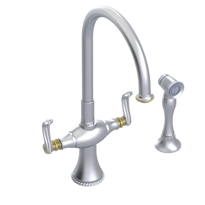 Rubinet Two Handle Single Hole Kitchen Set with Hand Spray Satin Chrome
