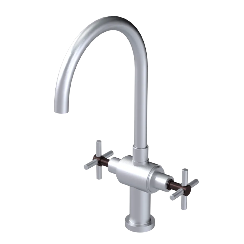 Rubinet Two Handle Single Hole Kitchen Set with LaSalle Spout Satin Chrome