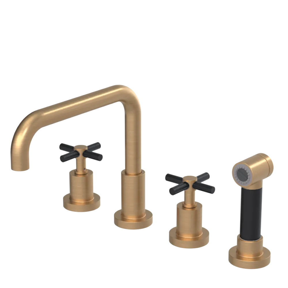 Rubinet Widespread Kitchen Set with Hand Spray Satin Gold