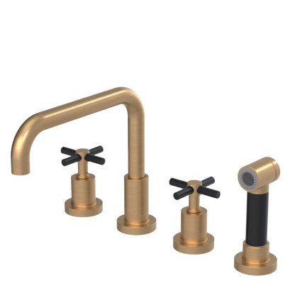 Rubinet Widespread Kitchen Set with Hand Spray Satin Gold
