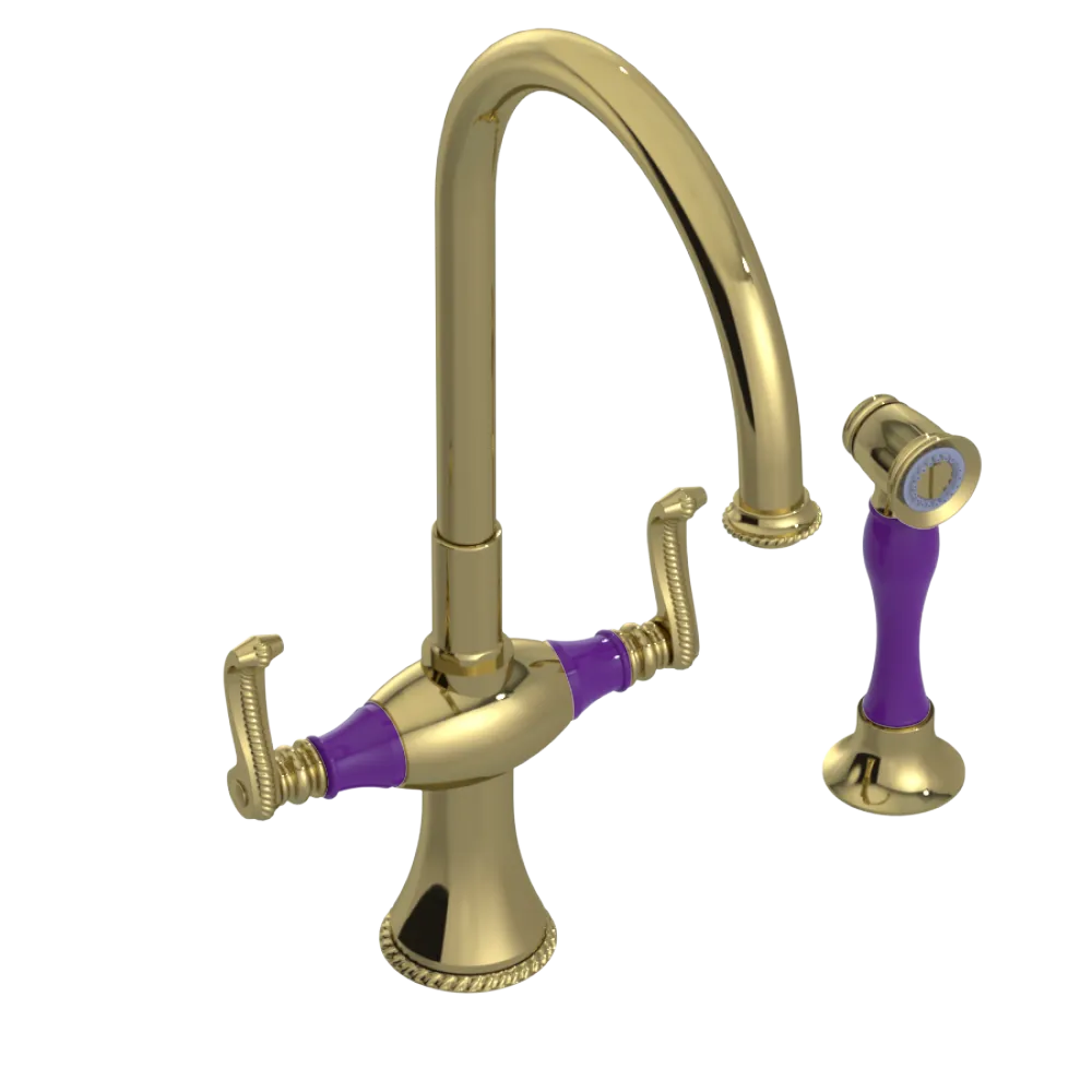 Rubinet Two Handle Single Hole Kitchen Set with Hand Spray Natural Brass