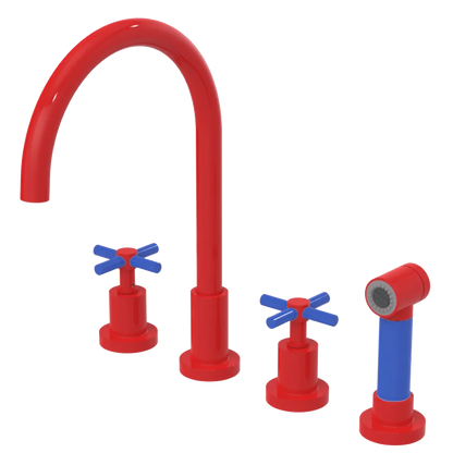 Rubinet Widespread Kitchen Set with LaSalle Spout with Hand Spray Red